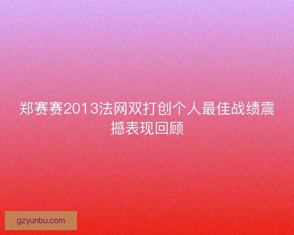 郑赛赛2013法网双打创个人最佳战绩震撼表现回顾